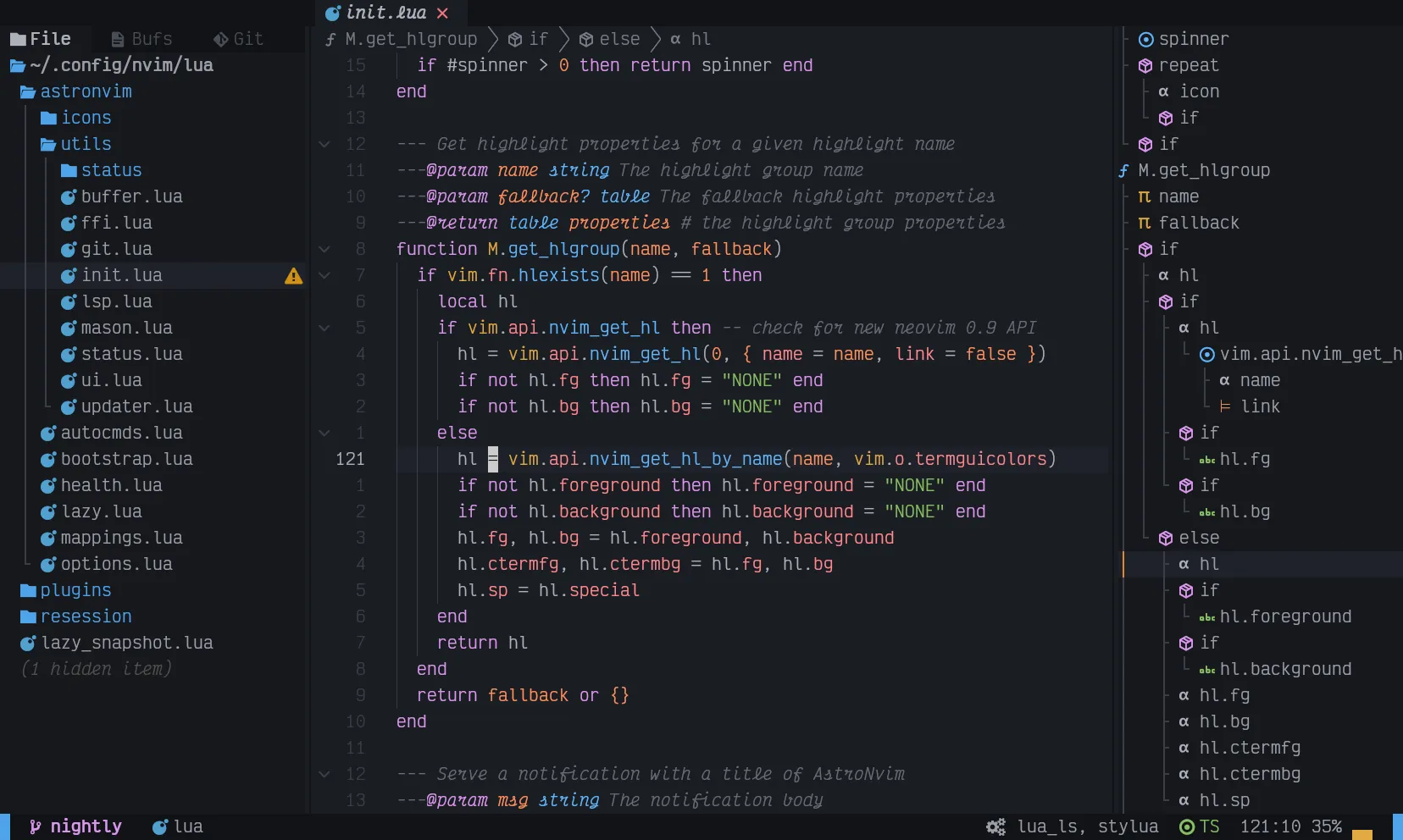 AstroNvim Dark Theme Overview